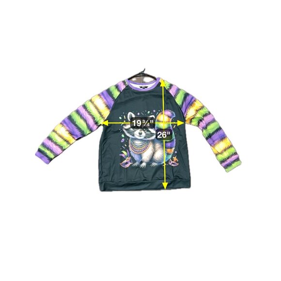 Shall We Mardi Gras Raccoon Sweatshirt Black Multi Sz Large Polyester Relaxed - Picture 7 of 11